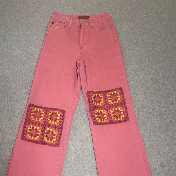 Judy Blue Jeans Womens 5/27 Pink Wide Leg Crochet High Waist Barbiecore - Picture 1 of 6